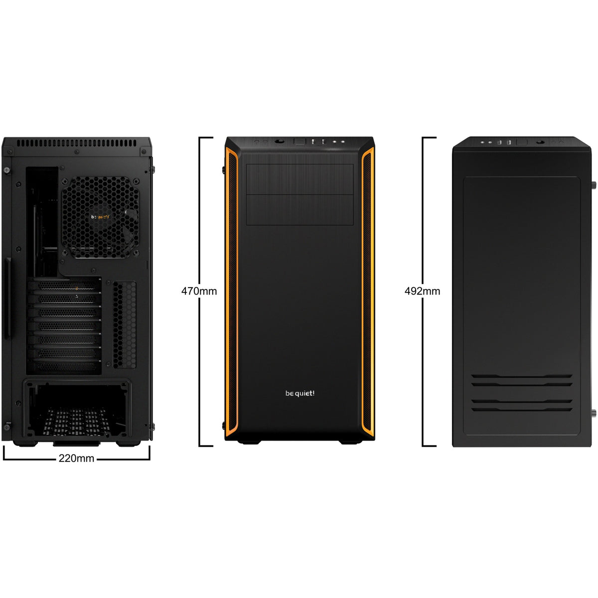 Bądź cicho! obudowa midi tower pure base 600 window (czarno-pomarańczowa | 2x USB-A | szkło hartowane)