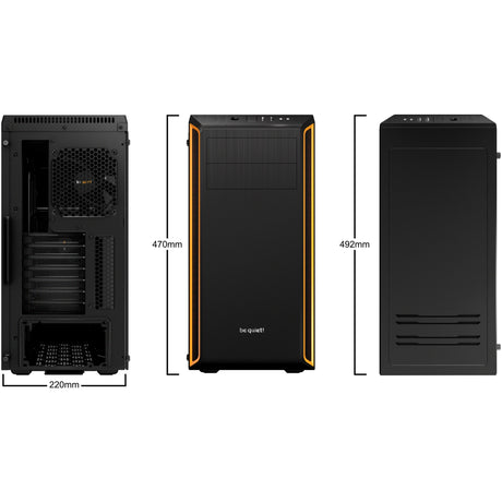 Bądź cicho! obudowa midi tower pure base 600 window (czarno-pomarańczowa | 2x USB-A | szkło hartowane)