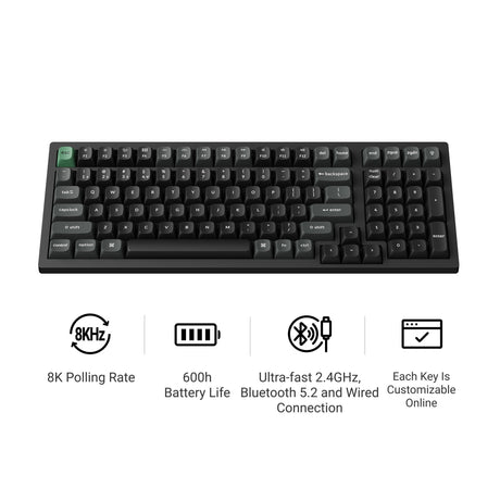 Keychron k4 ultra 8k wireless custom mechanical keyboard (zwart, us lay-out (qwerty), apex red, 96%, rgb leds, osa double-shot pbt, usb-c | 2.4 ghz | bluetooth 5.2)