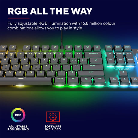 Mechaniczna klawiatura do gier Trust GXT 866 Torix (czarna, układ US (QWERTY), Huano Red, 100%, RGB)