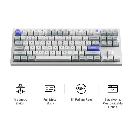Keychron q3 he 8k klawiatura z przełącznikiem magnetycznym (biała, układ amerykański (qwerty), ultraszybka wapna, 80% (tkl), rgb, hot swap, 8k)