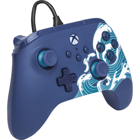 Kontroler Powera Advantage z kablem do serii Xbox x|s - fala wodna (błękitny, xbox series x|s, xbox one, PC)