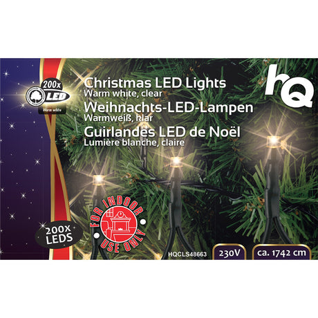 Lampki choinkowe 200 LED o ciepłej bieli i nastrojowym oświetleniu o zasięgu 17,4 m