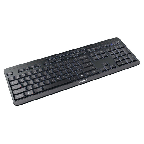Klawiatura Cherry Stream Ultimate (czarna, układ amerykański (QWERTY), technologia nożycowa SX, 100%, białe diody LED, ABS, Bluetooth USB 2,4 GHz)