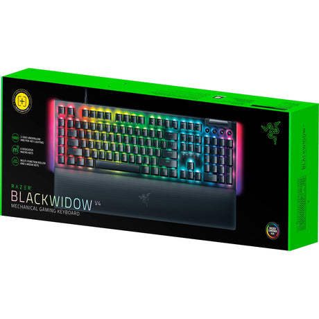 Razer blackwidow v4, klawiatura do gier (czarna, układ amerykański, żółta, diody rgb, podwójny abs)