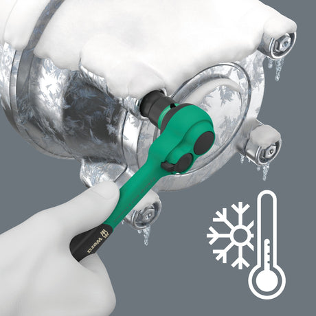Grzechotka Wera 8010 b Zyklop Comfort (czarno-zielona, z zapadką przełączającą i napędem 3 8)