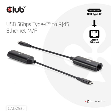 Adapter Club 3D USB-C na RJ45 5 Gb/s Ethernet M-F (czarny)