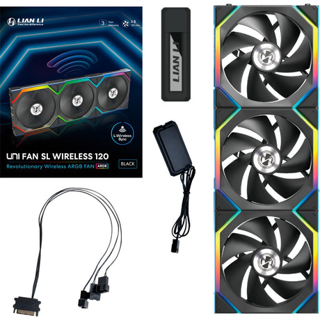 Bezprzewodowe wentylatory obudowy Lian Li Uni Fan SL120 RGB (czarne, 3 sztuki, 120 x 124,5 x 28 mm, PWM)