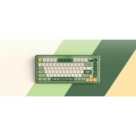 Bezprzewodowa mechaniczna klawiatura kempingowa Iqunix Zx75 (zielona, układ US (QWERTY), Iqunix Moonstone Turbo, 75%, diody LED RGB, możliwość wymiany podczas pracy, podwójne PBT, 2,4 GHz | Bluetooth 5.1 | USB-C)