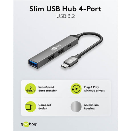 Goobay slim Hub USB z 4 portami, USB-C na USB-C USB-A, 5 Gbit s (jasnoszary)