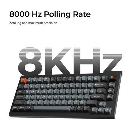 Keychron v1w-d4 8k qmk, niestandardowa przewodowa klawiatura mechaniczna (czarna, układ amerykański (qwerty), super banan, 75%, diody rgb, double-shot pbt, hot swap, 8k, przycisk)