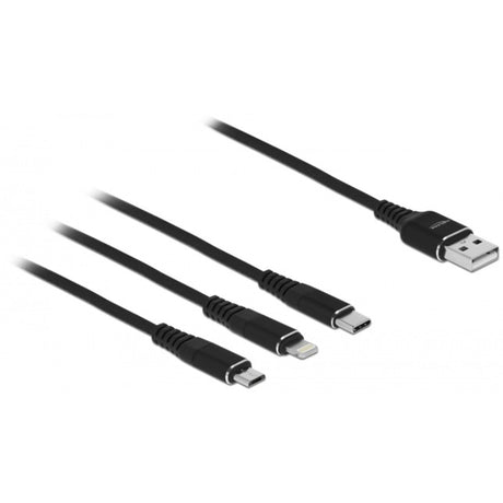 Delock Kabel ładujący USB 3 w 1 do Lightning, kabel micro USB, USB-C (czarny, 1 metr)