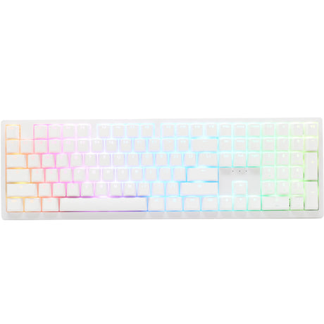Ducky zero 6108 czysto biała mechaniczna klawiatura do gier rgb (biała, układ amerykański (qwerty), wiśniowy mx2a brązowy, 100%, diody rgb, double-shot pbt, hot swap, 2,4 ghz | bluetooth | usb-c)
