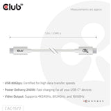 Certyfikat Club 3D USB-C 80 Gb/s, 240 W, 8K, 240 Hz (biały, 1,2 m)