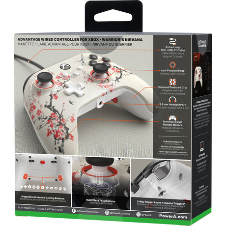 Kontroler Powera Advantage z kablem do konsoli Xbox x|s - nirwana wojownika (magnolia white, xbox series x|s, xbox one, PC)