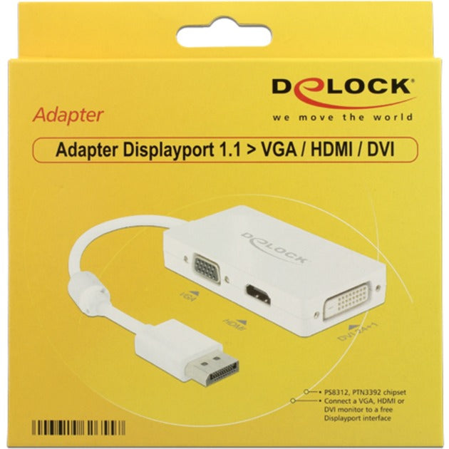 Delock adapter displayport > vga hdmi dvi (biały, 0,16 m)