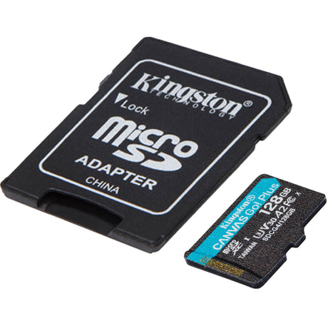 Płótno Kingston gotowe! plus karta pamięci microSDXC 128 GB (czarna, z adapterem, klasa 10, UHS-I U3, V30, A2)