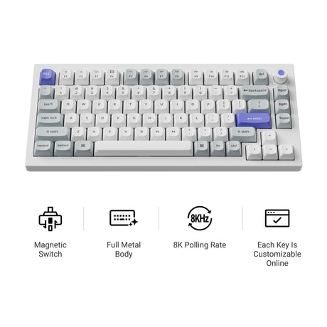 Keychron q1 he 8k klawiatura z przełącznikiem magnetycznym (czarna, układ amerykański (qwerty), ultraszybka limetka, 75%, rgb, hot swap, 8k)
