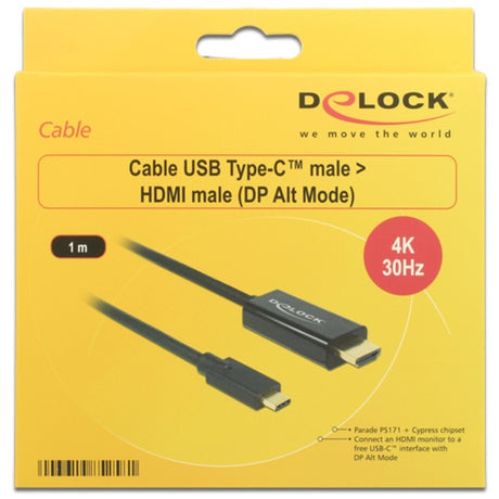 Delock Kabel USB-C (męski) > HDMI (męski) (tryb DP Alt) (czarny, 1 metr, 4K 30 Hz)