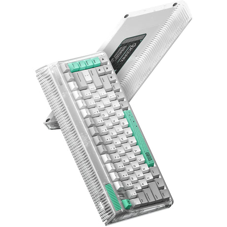 Bezprzewodowa klawiatura mechaniczna z tunelem czasoprzestrzennym Iqunix OG80 (szara, układ US (QWERTY), Cherry MX Brown, 80% (TKL), diody LED RGB, możliwość wymiany podczas pracy, PBT, 2,4 GHz | Bluetooth 5.1 | USB-C)
