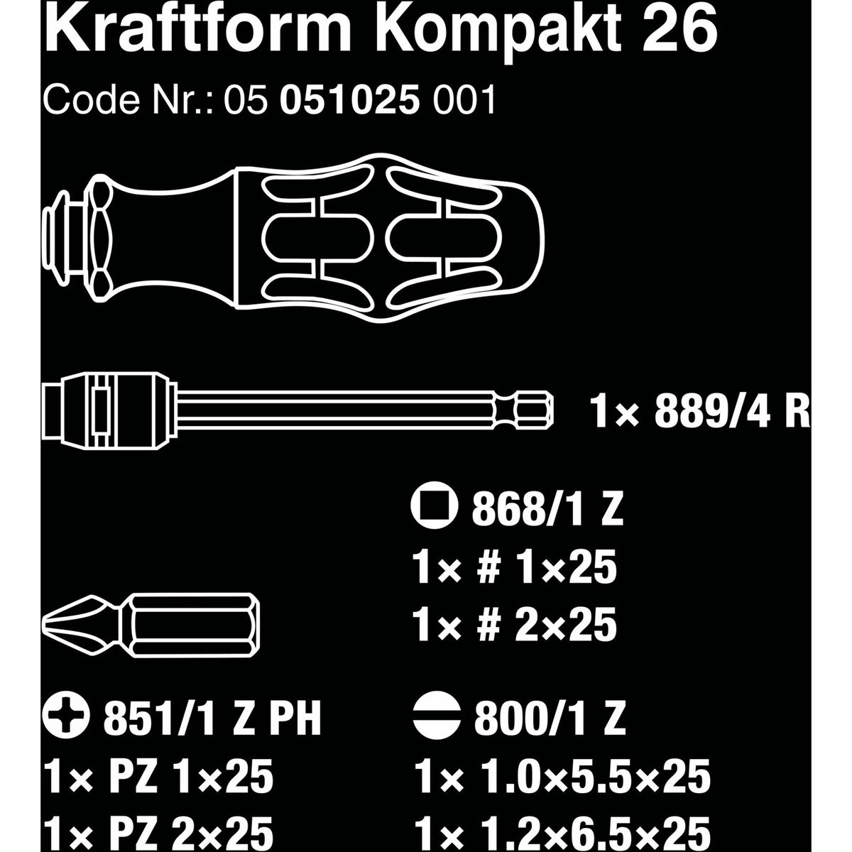 Wera kraftform kompakt 26 z walizką, 7-częściowy zestaw bitów (czarno-zielony)