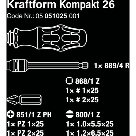 Wera kraftform kompakt 26 z walizką, 7-częściowy zestaw bitów (czarno-zielony)