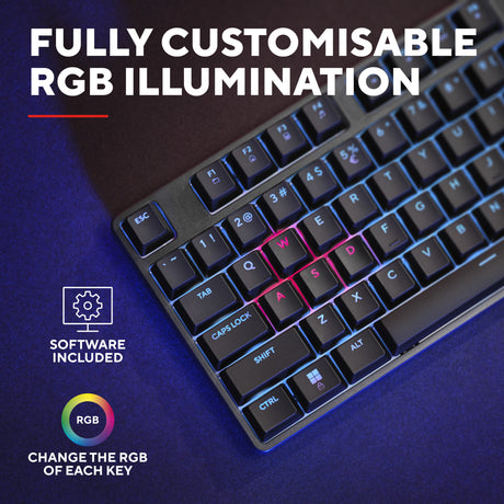 Kompaktowa mechaniczna klawiatura do gier Trust GXT 864 Cada (czarna, układ amerykański (Qwerty), Huano Brown, RGB)