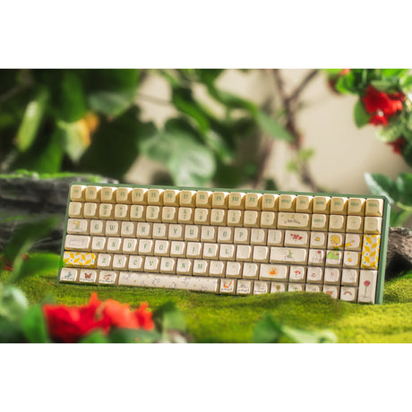 Mechaniczna klawiatura do gier Iqunix F97 Floral Date RGB (zielona, układ USA (Qwerty), iqunix Little Prince, 96%, diody RGB, możliwość wymiany podczas pracy, pbt, 2,4 GHz | bluetooth 5.1 | USB-C)