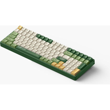 Bezprzewodowa klawiatura mechaniczna kempingowa Iqunix f97 (zielona, układ amerykański (qwerty), wiśniowy mx brązowy, 96%, diody rgb, możliwość wymiany podczas pracy, pbt, 2,4 GHz | bluetooth 5.1 | usb-c)