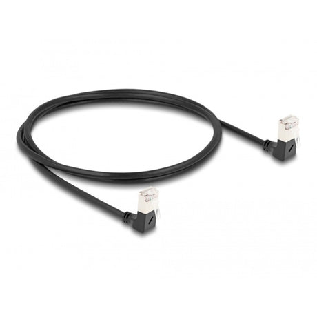 Delock Kabel sieciowy rj45 kat.6a s ftp slim 90° w dół, pod kątem w dół, kabel 1 m (czarny)