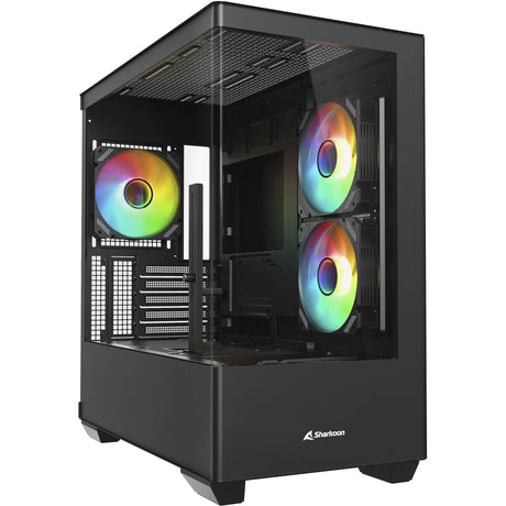 Obudowa midi tower Sharkoon Elite Shark cm100 (czarna | 2x USB-A | 1x USB-C | RGB | szkło hartowane)
