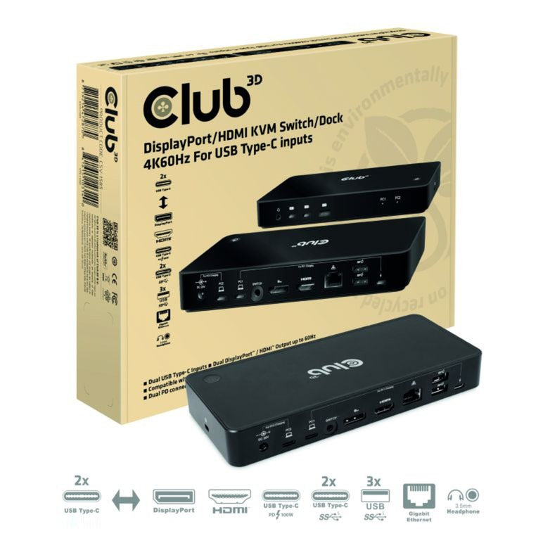 Stacja dokująca Club 3D DisplayPort HDMI Dock 4K60 Hz (czarna, z funkcją KVM)