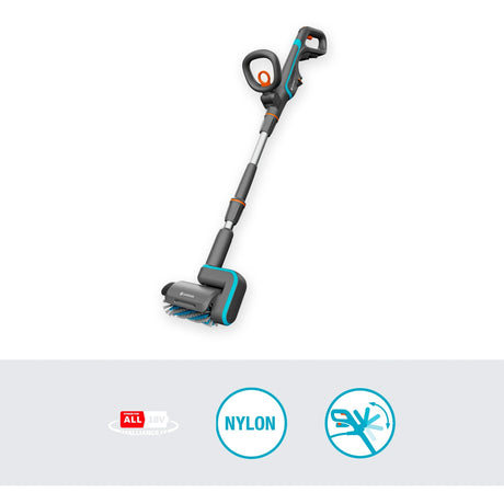 Gardena aquabrush patio 18v p4a solo akumulatorowy wielofunkcyjny środek do czyszczenia podłóg (szary turkusowy, 14841-55, bateria i ładowarka nie wchodzą w skład zestawu, moc dla wszystkich sojuszy)
