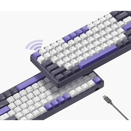 Bezprzewodowa klawiatura mechaniczna Iqunix F97 lavandin (lawendowy, układ amerykański (qwerty), wiśniowy mx cichy czerwony, 96%, diody rgb, możliwość wymiany podczas pracy, pbt, 2,4 GHz | bluetooth 5.1 | usb-c)