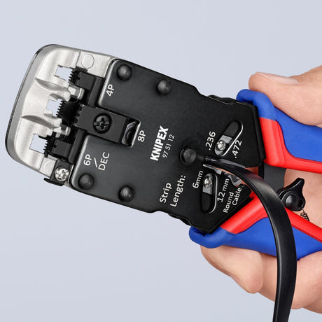 Szczypce do zaciskania Knipex 97 51 12 sb (niebiesko-czerwone, RJ-10, RJ-11 12 i RJ-45)