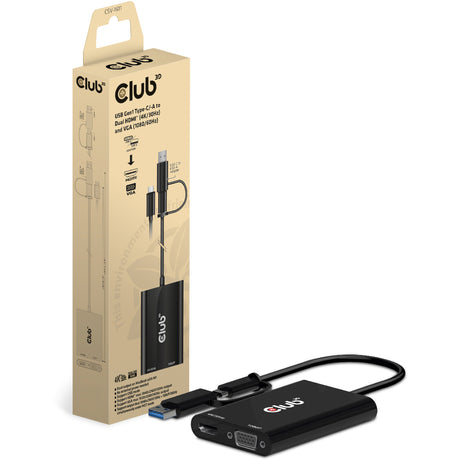 Adapter Club 3D USB Gen1 Type-C -A na podwójne złącze HDMI (4K 30 Hz) VGA (1080 60 Hz) (czarny)