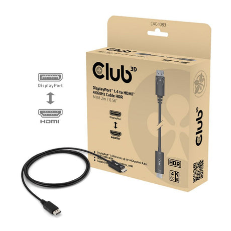 Adapter kablowy Club 3D DisplayPort 1.4 na HDMI 4K60 Hz (czarny, HDR M M 2 m)