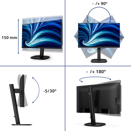Philips 24b2u3601 00 23.8 monitor (zwart, 1x displayport, 1x hdmi, 2x usb-c, 3x usb-a, 1x rj-45, 120 hz)