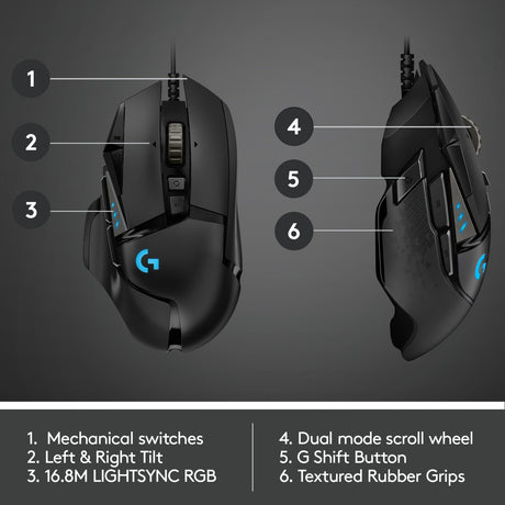 Wysokowydajna mysz do gier Logitech G502 Hero (czarna, 100–25 600 dpi, diody LED rgb)