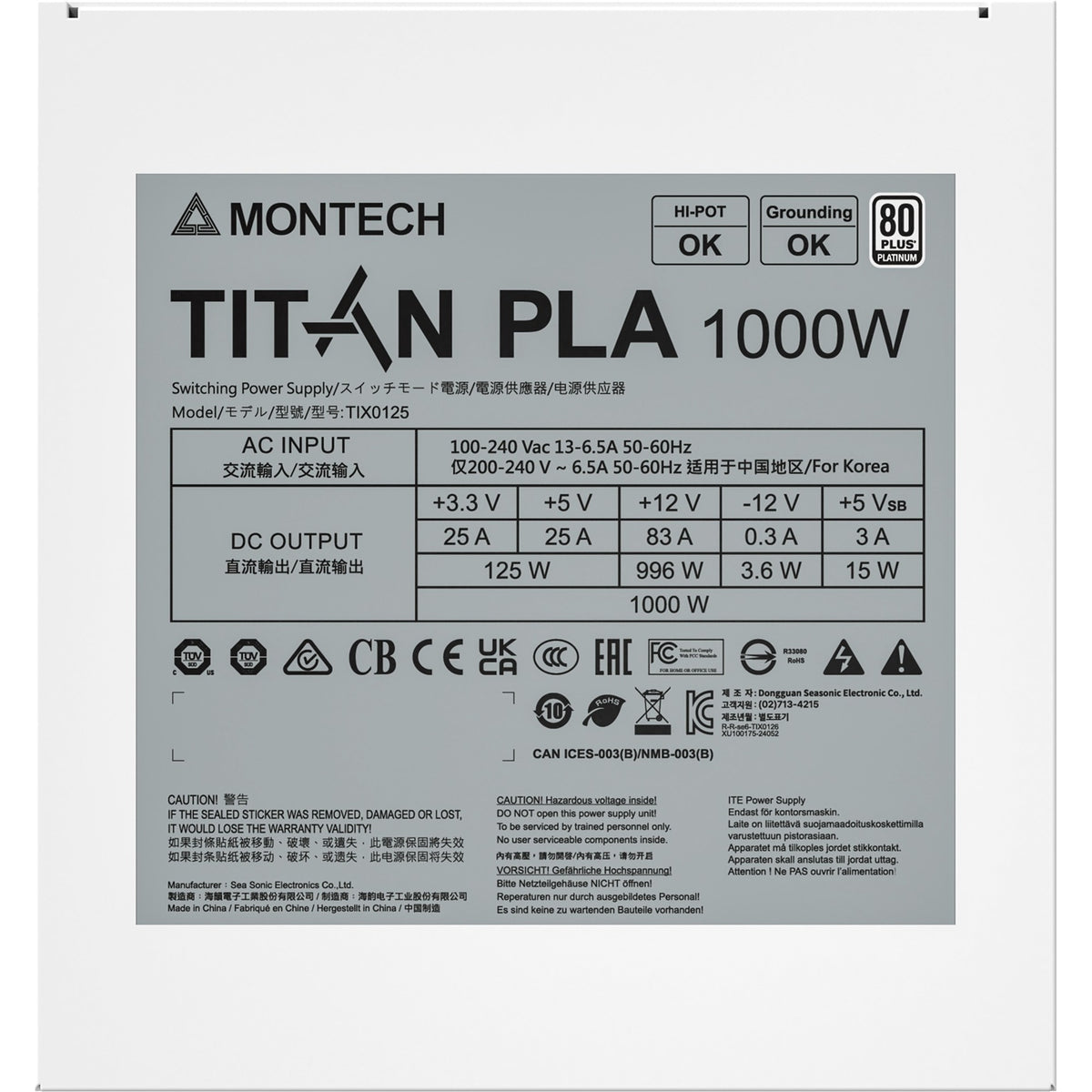Zasilacz modułowy Montech Titan Pla 1000 W (biały, 2x pcie)