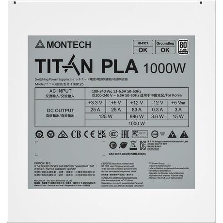 Zasilacz modułowy Montech Titan Pla 1000 W (biały, 2x pcie)