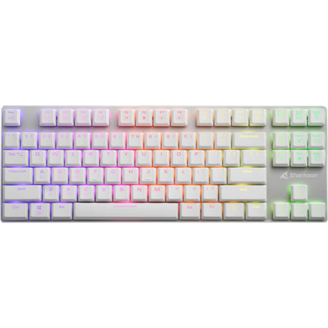 Mechaniczna klawiatura do gier Sharkoon purewriter tkl rgb (biała, układ amerykański (qwerty), kailh niebieski, 80% (tkl), diody rgb)