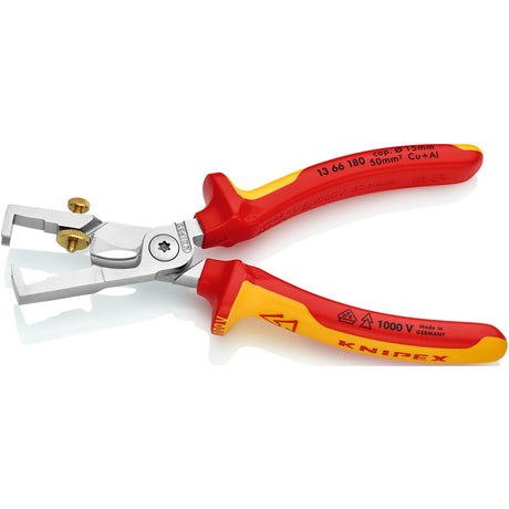 Szczypce do ściągania izolacji Knipex strix 13 66 180 vde (czerwono-żółte, długość 180mm, ze śrubą radełkowaną)