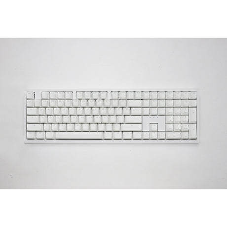 Ducky zero 6108 czysta biała mechaniczna klawiatura do gier rgb (biała, układ amerykański (qwerty), wiśnia mx2a czerwona, 100%, diody rgb, double-shot pbt, hot swap, 2,4 ghz | bluetooth | usb-c)