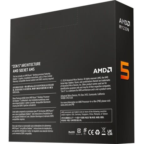 Procesor AMD Ryzen 5 9600x, 3,9 GHz (5,4 GHz Turbo Boost) z gniazdem AM5 (odblokowany, w pudełku)