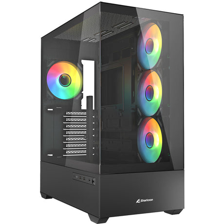 Obudowa midi tower Sharkoon ak6 rgb (czarna | 2x usb-a | 1x usb-c | rgb | szkło hartowane)