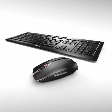 Zestaw bezprzewodowych komputerów stacjonarnych Cherry Stream (czarny, układ UE (QWERTY), technologia nożycowa sx, 100%, 1000 - 2400 dpi)