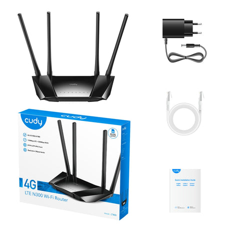 Router Cudy N300 Wi-Fi 4G LTE Cat4 (czarny, aplikacja, gniazdo Nano SIM)