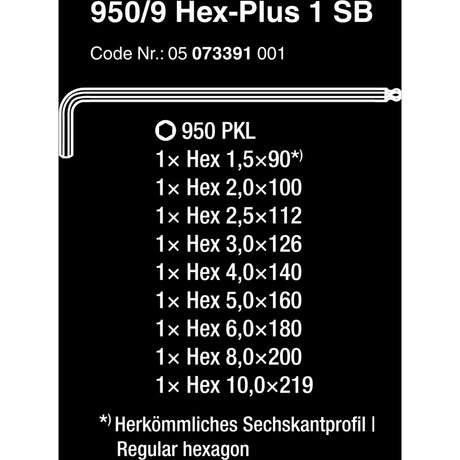 Zestaw kluczy imbusowych Wera 950 9 hex-plus - 9 sztuk - 1,5-10mm - 4013288030160