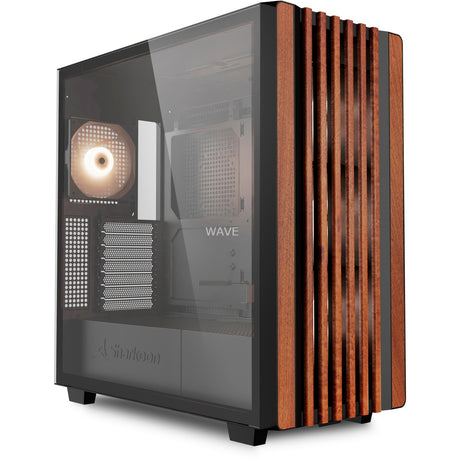 Sharkoon rebel c70g obudowa midi tower rgb (kolor czarnego drewna | 2x usb-a | 1x usb-c | rgb | szkło hartowane)